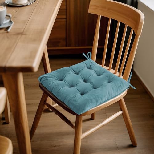 ELFJOY 4 Pack Chair Cushions for Dining Chairs Chair Pads Cushion for Kitchen Office Tufted Square Seat Cushion with Ties (16" Blue Velvet) - color: Blue Velvet