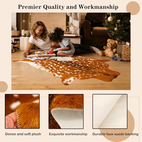 Huichenxing2021FURSTORE Faux Deer Skin Rug,Animal Deer Hide Rug Antelope Print Skin Faux Reindeer Cow Hide Area Rugs for Living Room Bedroom 5.3x6.6ft - color: Deer 78.7''l X 63''w