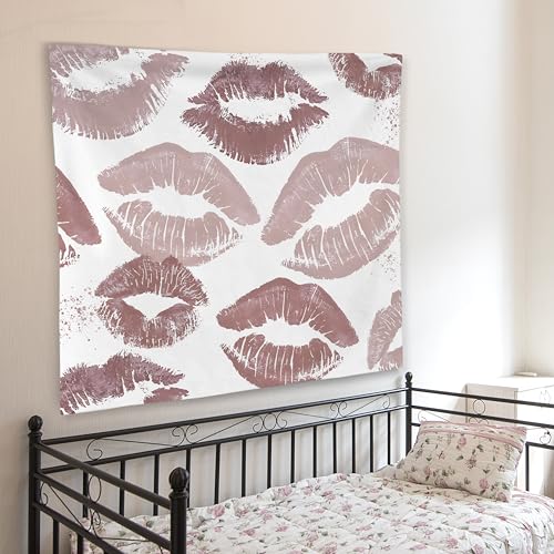 WNAGT Trendy Black and White Kiss Lips Tapestry Wall Hanging, Funky Makeup Wall Decor, Fashion Aesthetic Wall Blanket Decor for Girls Room College Dorm Makeup Room Beauty Room, 50x60 Inch - color: Light brown