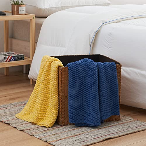 Longhui bedding 100% Cotton Knitted Throw Blanket – Blue, Soft & Cozy, Machine Washable, 51"x63" – Perfect for Living Room, Couch, Sofa, Bed or Travel - color: Blue, size: 51" x 63", Standard