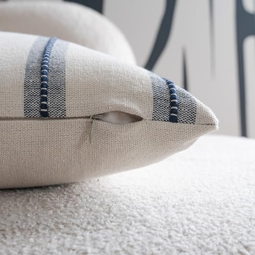 Cethom Boho Throw Pillow Covers 18x18 Set of 2, Navy Blue Striped Decorative Pillow Cases for Couch Chair Bed, Textured Farmhouse Modern Accent Cushion Covers for Living Room Bedroom Sofa Home Decor - color: Navy Blue, size: 18" x 18" (Pack of 2)