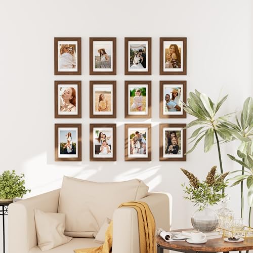 decorUhome 4x6 Picture Frame Set of 10, Display Photos 3.5x5 with Mat or 4x6 Unmatted for Picture Frames Collage Wall Decor, Brown - color: Brown, size: 4x6