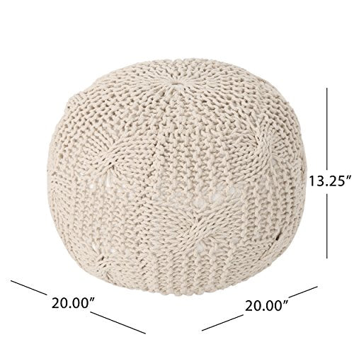 Christopher Knight Home Ansel Knitted Cotton Pouf, Beige - color: Beige