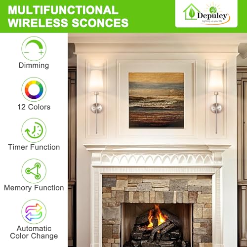 Depuley Battery Operated Wall Sconce: 27" Set of 2 Wireless Wall Lights with Remote for Bedroom - Rechargeable 15 Colors Wall Lamp for Living Room Hallway Decor - Brushed Nickel - color: Brushed Nickel, size: 27 Inch Set of 2