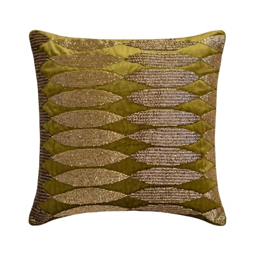 The HomeCentric Sofa Cushion Cover, Green & Gold 16"x16" (40x40 cm) Accent Cushion Covers, Velvet Beaded Throw Pillows for Sofa, Geometric Pattern Modern Easter - Velvet Toppings - color: 12. Green & Gold (Velvet Toppings), size: 16" x 16" (Pack of 1)