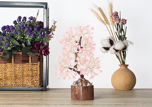 MAIBAOTA Pink Office Home Decor for Positive Energy Pink Tree Rose Quartz Crystals Tree of LifeFeng Shui Decor Money Bonsai Trees for Meditation - color: Pink