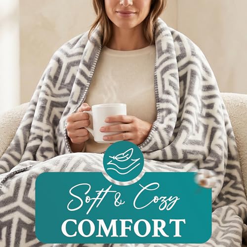 Arconiz Scotch Throw Blanket 50''x60'', Gray Ivory Textured Woven Cotton Blend Throw for Couch Sofa Bed, Soft Lightweight All Season Decorative Blanket for Modern Home Decor - color: Gray Ivory Geometric