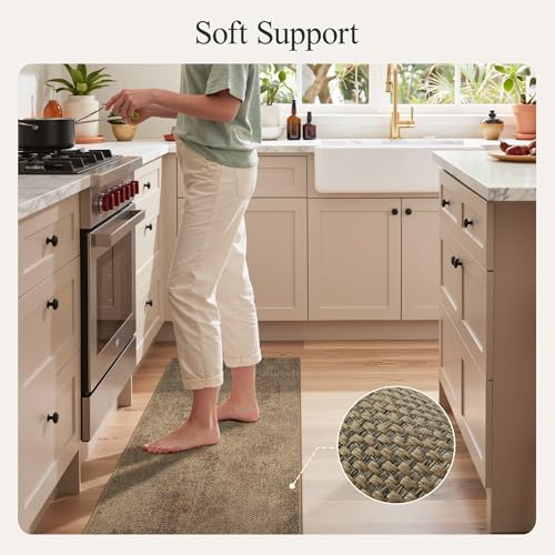 GENIMO Kitchen Mats for Floor 2PCS, Washable Absorbent Runner Rugs for Kitchen, 17.3"x59"+17.3"x30", Cushioned Non Slip Kitchen Rugs for Kitchen Floor,Standing Mat Rug for Home, Sink, Laundry, Jute - color: Jute, size: 17.3"x59"+17.3"x30"