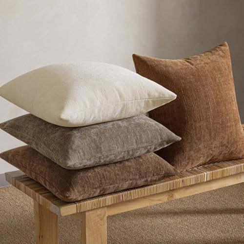 MIULEE Pack of 4 Fall Decorative Throw Pillow Covers 16x16 Inch Brown Chenille Textured Throw Pillows Boho Farmhouse Rustic Cushion Covers for Vintage Modern Home Decor Couch Sofa Bed Living Room - color: Brown, size: 16" x 16" (Pack of 4)