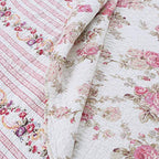 Cozy Line Home Fashions Josephine Spring Peony Pink Ivory Floral Shabby Chic Reversible 100% Cotton Quilted Throw Blanket 60" x 50" Machine Washable and Dryable (Peony) - color: Peony