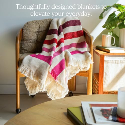 Rosewood Trail Striped Afghan Throw Blanket | Thick & Cozy | Cotton USA Made (73x48) - color: Rosewood Trail