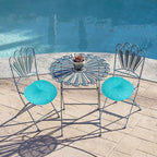FUNHOME 15"x15"x4" Bistro Chair Cushion Set of 2, Water Repellent Round Outdoor Chair Cushions with Ties, Patio Tufted Chair Pads for Home Garden (Aqua Blue) - color: Aqua Blue