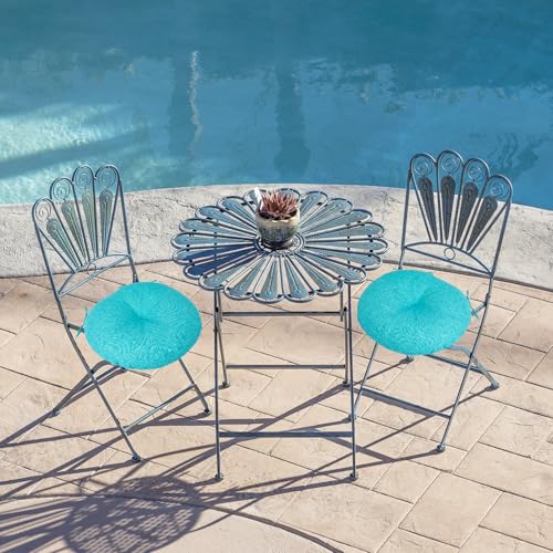 FUNHOME 15"x15"x4" Bistro Chair Cushion Set of 2, Water Repellent Round Outdoor Chair Cushions with Ties, Patio Tufted Chair Pads for Home Garden (Aqua Blue) - color: Aqua Blue