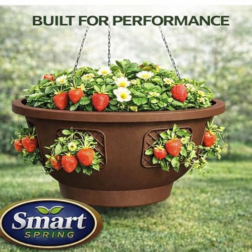 Ultimate Hanging Baskets - Strawberry, Tomato, Flower, and Herb Outdoor Planters - Use Garden Pots for Growing Plants Outside On A Deck, Fence, or Balcony (Mocha 2pk) - color: Mocha