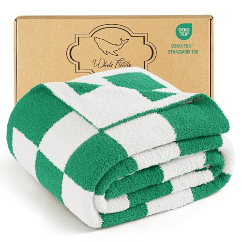 Whale Flotilla Checkered Knit Blanket Twin Size, Ultra Soft Warm Reversible Cozy Decorative Blankets for Couch Sofa and Bed, 60x80 Inch, Green - color: Green Checker, size: 60x80 Inch
