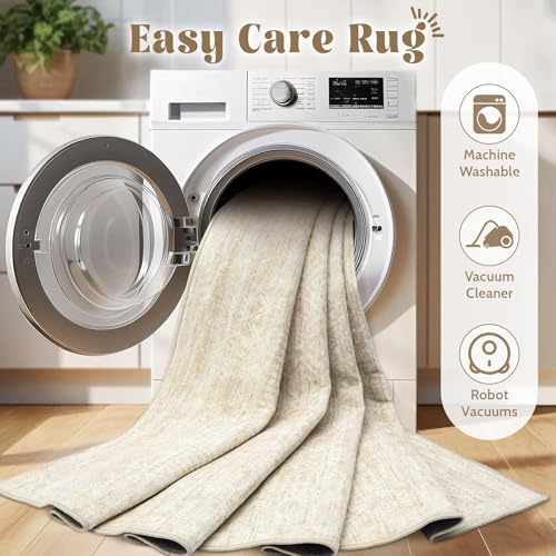2x8 Washable Runner Rug: Moroccan Geometric Boho Rug Farmhouse Non Slip Stain Resistant Rugs Low Pile Soft Carpet for Porch Kitchen Laundry Room Living Room Bedroom (Beige,2'x8') - color: Beige, size: 2' x 8' (Rectangular)