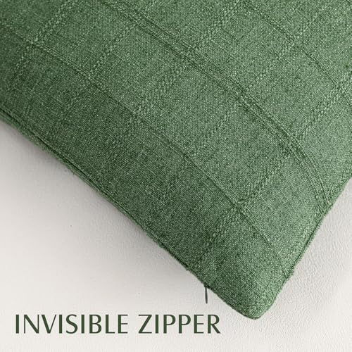 Foindtower Set of 1 Decorative Linen Check Throw Pillow Cover Neutral Farmhouse Vintage Cushion Cover Modern Boho Accent Home Decor for Sofa Chair Couch Bedroom Living Room,16×16 Inch,Forest Green - color: Forest Green, size: 16" x 16" (Pack of 1)