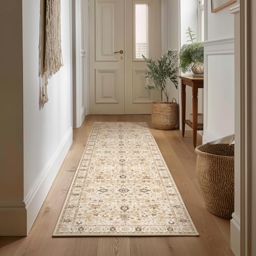Machine Washable Hallway Runner Rug: 2'x6' Kitchen Rugs Soft Non-Slip Low Pile Vintage Boho Carpet Runners for Indoor Entryway Kitchen Bedside Bedroom Bathroom Farmhouse Decor - color: Beige/Khaki/Multi, size: 2'x6'