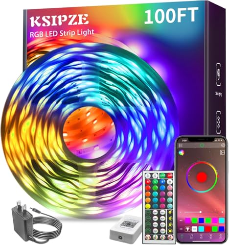 KSIPZE 100ft Led Strip Lights RGB Music Sync Color Changing Led Lights with Smart App Control Remote Led Lights for Bedroom Room Lighting Flexible Home Décor - size: 100 ft