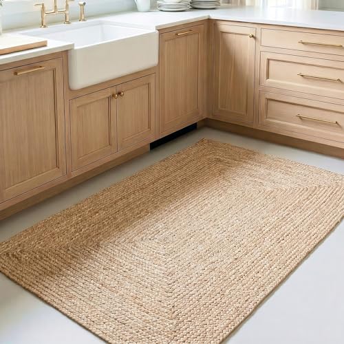 George Natural Braided Jute Rug 3x5' - Soft & Thick Premium Handmade Farmhouse Braided Rug for Kitchen and Hallway, Reversible, Lays Flat, Won't Fray or Shed, Superior Golden Color - color: George, size: 3' x 5' (Rectangular)
