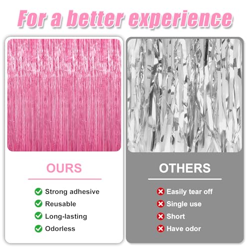 Crosize 2 Pack 3.3 x 9.9 ft Pink Foil Fringe Backdrop Curtain, Streamer Backdrop Curtains, Streamers Birthday Party Decorations, Tinsel Curtain for Valentine‘s Day Parties, Galentines Decor - color: Pink, size: 2 Pack
