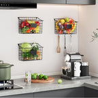 Wall Mounted Bin Basket with 5 Hooks 3 Label Plate Adhesive-3 Pack, Cabinet Hanging Metal Wire Basket,Rustic Farmhouse Decor, Storage Organization Shelf for Pantry Kitchen Bathroom 10.6*7.5*5.1inch - size: 3 Pack