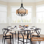 20" Rattan Farmhouse Chandelier Light Fixtures,5-Light Rustic Rattan Pendant Lighting with Woven Wicker Shade Boho Black Hanging Ceiling Light for Dining Room Living Room Kitchen Island Bedroom - color: V-Weave Round Rattan, size: 5 light 20 inches
