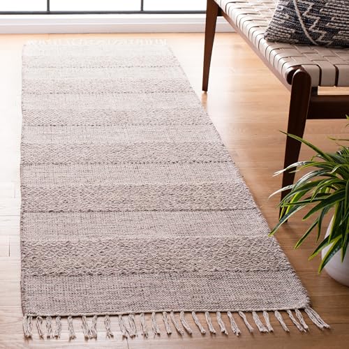 SAFAVIEH Montauk Collection Runner Rug - 2'3" x 8', Ivory & Steel Grey, Handmade Flat Weave Boho Farmhouse Cotton Tassel Fringe, Ideal for High Traffic Areas in Living Room, Bedroom (MTK330M) - color: Ivory/Steel Grey, size: 2'3" x 8' (Runner)