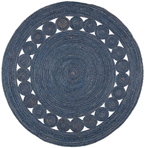 SAFAVIEH Area Rug 4' Round - Natural Fiber Collection - Navy, Handmade Jute, Boho Farmhouse Braided Design (NF364N) - color: Navy, size: 4' (Round)