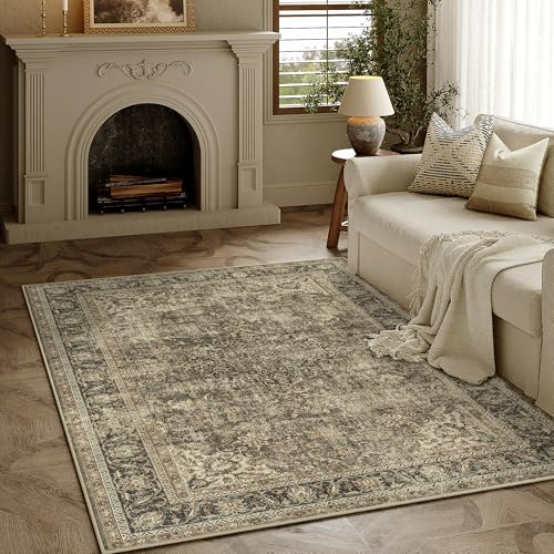 3x4 Washable Area Rug Brown Vintage Non Slip Soft Low Pile Rug for Entryway Kitchen Bathroom Distressed Oriental Throw Carpet for Living Room Bedroom Home Decor - color: Brown/Black, size: 3' x 4' (Rectangular)