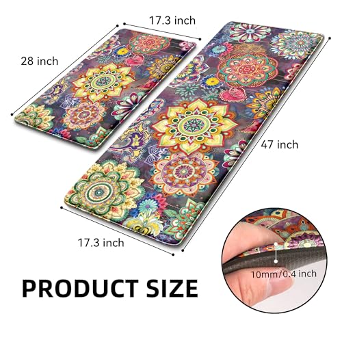 Boho Red Floral Kitchen Rugs Mats for Floor 2 Piece Memory Foam Padded Kitchen Mats Anti Fatigue Non Slip Cushioned Comfort Standing Mat, 17.3x28+17.3x47 Inch - color: Boho Red, size: 17.3"x28"+17.3"x47"-0.40Th[2PCS]
