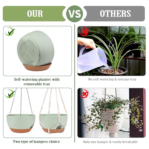 Hanging Planters for Outdoor Indoor Plants, 2 Pack 10 Inch Hanging Basket Plants Outdoor, Self Watering Hanging Planter with Plant Hanger for Garden Home Decoration (Green, 10 inch) - color: Green, size: 10 inch