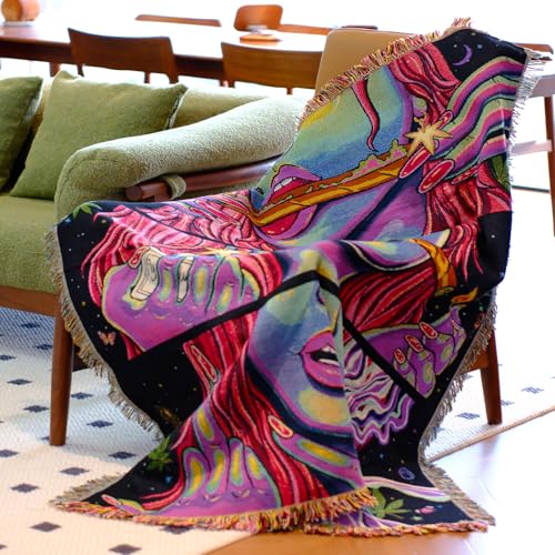 Trippy Throw Blanket for Couch Bed Lounge Chair Hippy Trippy Boho Chair Throw Blanket Hippie Hippy Wall Tapestry Woven Throws Blankets Smoking Weed Accessories Marijuana Cannabis Boho Room Decor 51x59 - color: Woven Cool Girl