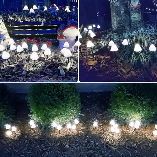 OZS 2PK 32LED 55FT Mushroom Solar Garden Lights Outdoor, Solar String Lights Waterproof with 8 Lighting Modes, Solar Garden Decor for Outside, Pathway Light for Yard Decoration (Cool White) - color: Mushroom-Cool White