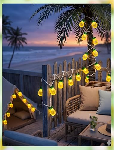 GOOTHY Pineapple String Lights, 8.5Ft Tropical Beach Themed Party Decorations Patio String Lights with 10 Outdoor Pineapple Lights for Home Summer Party Camping Bars Hawaiian Theme Wedding Decor - color: Yellow Pineapple Lights