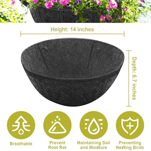 Riare 8 Pack 14 Inch Round Fabric Planter Basket Liner- Hanging Basket Liners Replacement Coco Fiber Liner Alternative for Hanging Basket Flowers (Prevent Birds from Nesting) - size: 14inch