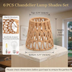 6 Pcs Small Rattan Bell Lamp-Shade, Rattan Lamp Shade,Boho Lamp-Shades Replacement Bohemian Style Light-Shade Replacement for Floor Lamp Pendant Light Wall Sconces(Rattan,Brown,Clip on)