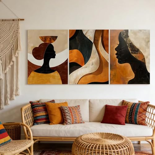 Framed Boho African American Wall Art Black Woman Canvas Print Gold Vintage Abstract Black Female Painting Picture Wall Decor for Living Room Bedroom Office 12x16 Inches - color: Silhouette Portrait, size: 12"L x 16"W