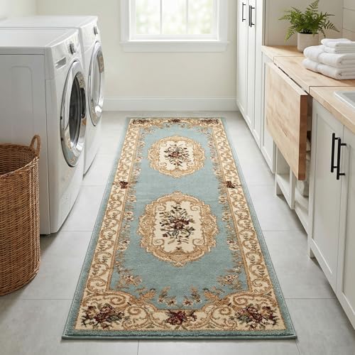 Unique Loom Versailles Collection Area Rug - Henry (2' 7" x 10' Runner Light Blue/Cream) - color: Light Blue/Cream, size: 2'7" x 10' (Runner)