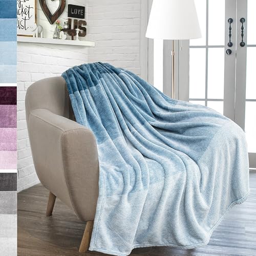 PAVILIA Teal Blue Ombre Fleece Throw Blanket for Couch Sofa Bed, 50x60 - color: Gradient - Sea Blue, size: 50 x 60 Inches - Throw