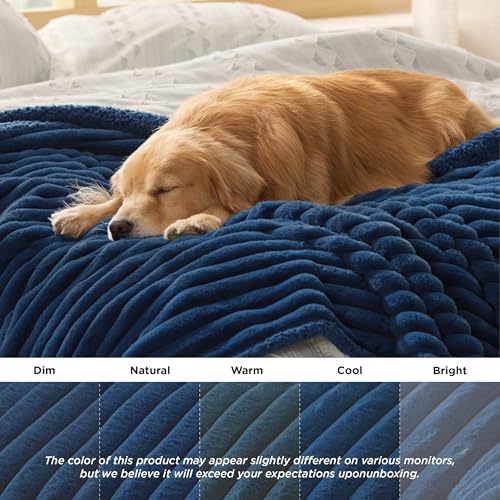 Bedsure ComfyFleece™ Waterproof Dog Blankets for Medium Dogs - Soft Puppy Cat Blanket Corduroy Fleece Washable, Cozy Calming Reversible Furniture Protection for Pet Kitten Doggy,30"x40", Navy Blue - color: Night Blue, size: M(30x40")-1pc