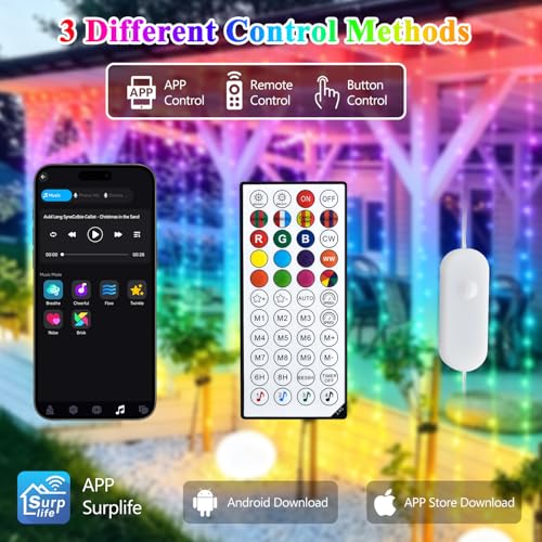 JMEXSUSS RGB Curtain Lights, 300 LED 9.8×9.8FT, Color Changing String Lights with APP & Remote Control, 16 Million Colors, IP44 Waterproof, Holiday Lights for Bedroom Party Wedding 4th of July Decor - color: RGB (Red, Green, Blue), size: 300 LED