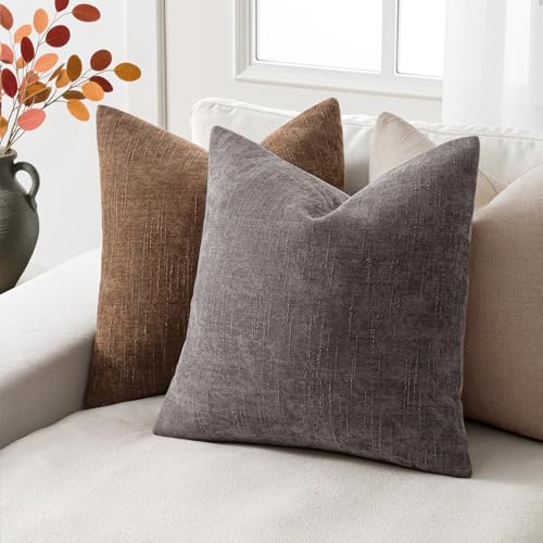 18x18 Inch Set of 2 Textured Throw Pillow Covers Decorative Soft Accent Square Chenille Pillowcases Neutral Farmhouse Cushions Modern Home Decor for Couch Sofa Bedroom Living Room,Charcoal - color: Charcoal, size: 18" x 18" (Pack of 2)