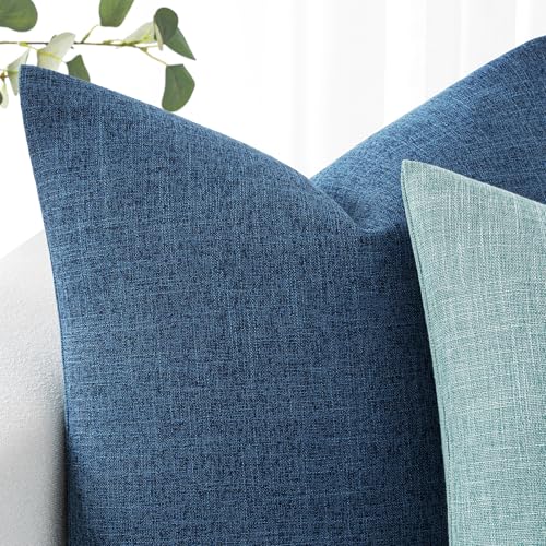 MIULEE Pack of 2 Decorative Linen Burlap Coastal Pillow Covers Farmhouse Accent Pillowcases for Sofa Car Couch Bedroom Living Room Decor 18x18 Inch Blue - color: Blue, size: 18" x 18" (Pack of 2)