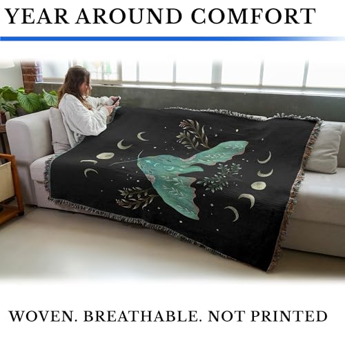 Pure Country Weavers Luna and Moth by Episodic Drawing - Gift Tapestry Throw Blanket Woven from Cotton - Made in The USA (72x54) - color: Luna and Moth, size: 72x54