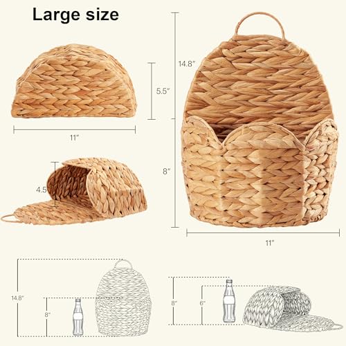 2 PC Door Basket Scalloped Hanging Storage Basket,Water Hyacinth Woven Wall Baskets for Front Door Decor, Hangable Storage Organize for Flowers,Planter,Mails,Wicker Baskets for Organizing -Braided & L - size: Braided L*2