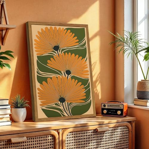 Framed Boho Floral Canvas Wall Art, Vintage Flower Pictures Wall Decor, Abstract Botanical Paintings Prints Maximalist Home Decor for living Room Bedroom Office 12x16 inch - color: Boho Abstract Floral, size: 16"L x 12"W
