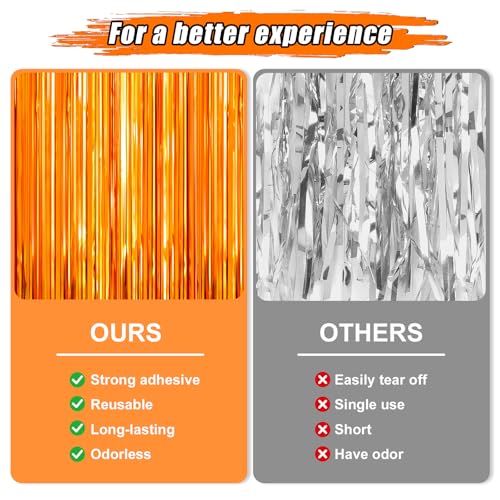 Crosize 2 Pack Foil Fringe Curtains Party Decorations, Orange Tinsel Curtain Backdrop for Parties, Door Streamers, Glitter Streamer Fringe Backdrop for Birthday Decoration - color: Orange, size: 2 Pack