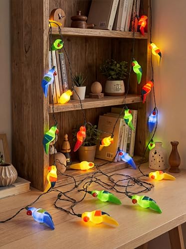 Outdoor Tropical Parrot String Lights Plug in, 8.5Ft Outdoor Hawaiian Decorative Patio String Lights with 10 Colorful Parrot Lights, Hanging Novelty Bird Lights for Deck Backyard Trees Stair Party - color: Parrot Lights