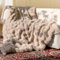 Ultra Soft Cozy Faux Fur Throw Blanket, Fuzzy Plush Thick Bubble Blanket, Oversize Luxury Fluffy Blanket for Couch, Sofa, Bedroom, and Living Room, 50x60 Inches, Light Brown - color: Bubble Light Brown, size: Throw